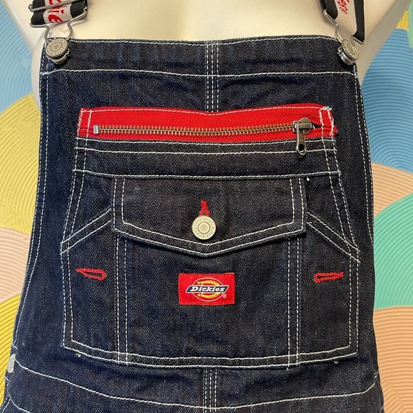 Dickies overall denim dress size medium red dark denim - Picture 2 of 7